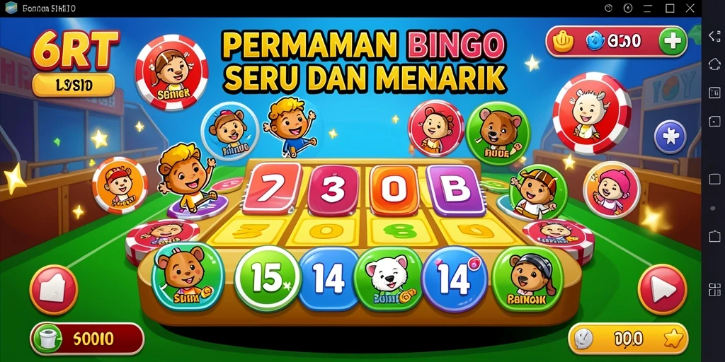 Screenshot permainan Bingo yang menampilkan kartu dan pemain bersenang-senang.