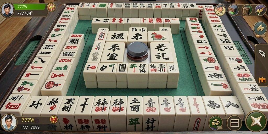 Tampilan gameplay Mahjong dalam 7777W yang menarik dan seru.