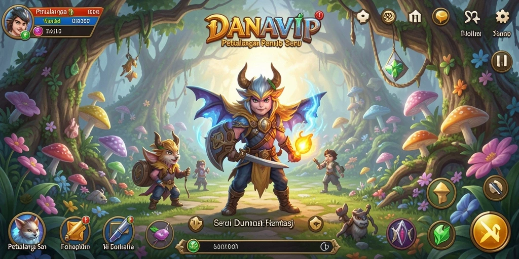 Tampilan gameplay <strong>DANAVIP</strong> saat menjelajahi dunia petualangan yang fantastis.