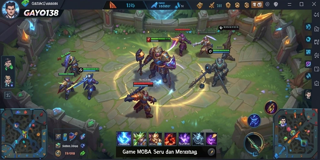 Tampilan aksi seru dalam permainan GAYO138 dengan strategi MOBA.