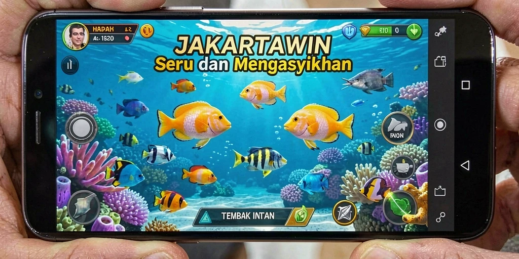Gameplay seru JAKARTAWIN dengan ikan berwarna-warni.
