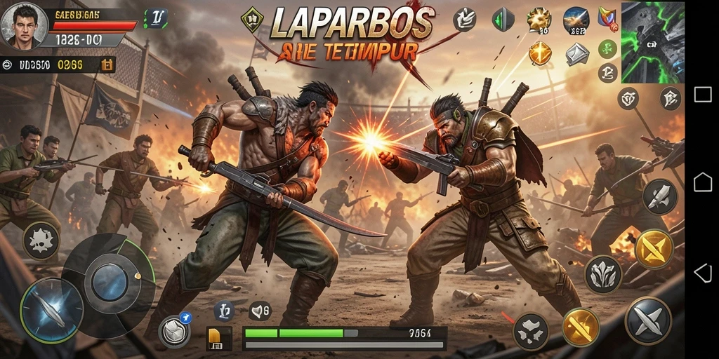 Gameplay LAPARBOS yang penuh aksi dan strategi pertarungan.