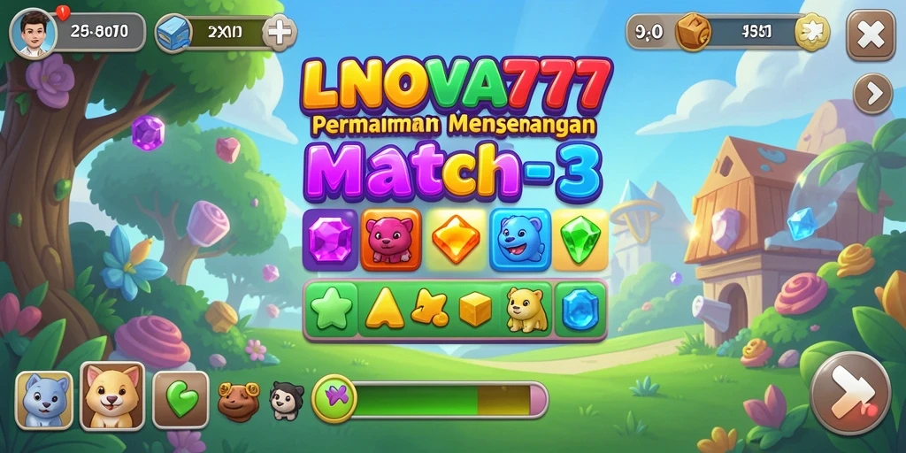 Tampilan gameplay seru dalam game Match-3 LNOVA777.