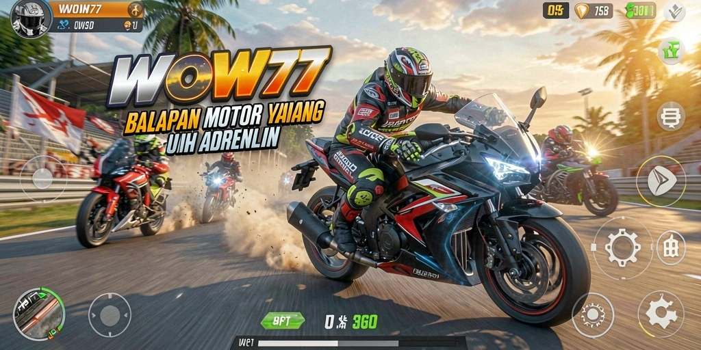 Tangkapan layar WOW77 menampilkan aksi balapan motor yang mendebarkan.